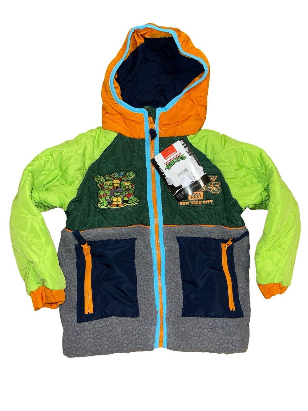 Nickelodeon TMNT Ninja Turtles Colorblock Puffer & Sherpa Jacket size 4T
